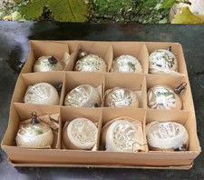 12 Weihnachtskugeln antiker Christbaumschmuck Glaskugeln Silber Reflex 25/43