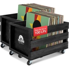2x Vinyl Schallplattenkasten Holz Vintage Behälter Box Tür 100 Vinyl schwarz
