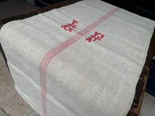 Alter handgewebter Leinen Sack rote Mittelstreifen gesticktes Prunkmonogramm