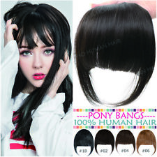 Damen 100% Remy Echthaar Pony Air Bangs Clip in Hair Extensions Tressen Schwarz