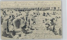 12025152 - Ostende Strandleben , Standkoerbe , Umkleidewagen Bademode 1911