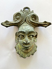antike afrikanische Gürtelmaske, Bronze Gesicht mit Schlange , Yoruba/Fon, Benin