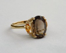 QVC 9 KT GELBGOLD RAUCHQUARZ CITRIN + DIAMANT STATEMENT RING 4,1 g - GRÖSSE V