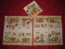 3 Servietten ~ Garten, Tisch mit Gartengeräten, Blumen, Gießkanne, Gemüs ~ 33x33