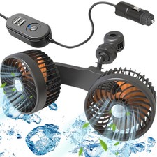 Auto Sitzventilator Doppelkopf 360° drehbar 3 Geschwindigkeiten 12V-24V USB