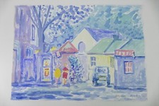 Wilhelm Klußmann Aquarell 1993 sig. Polperro - Gasse zum Hafen 48x65cm N-1233