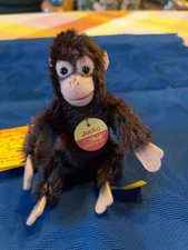 Steiff Schimpanse Jocko Mohair biegbar unbespielt mit Fähnchen Affe älter
