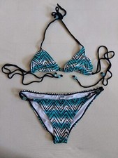 Bikini New Yorker Blau-Weiß-Schwarz XS 75 A Neckholder 