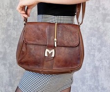 Vintage LEDERTASCHE Leder Tasche SCHULTERTASCHE Cognac STABIL Retro HANDTASCHE 