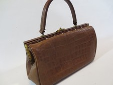 60-70er? "Arztkoffer" Tasche Handtasche Echt-Leder braun vintage Kroko-Optik/12