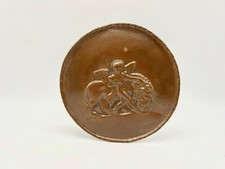 Vintage Kupfer Relief Platte Teller geprägt Engel & Löwe zum aufhängen 16,5cm