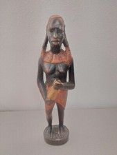 Afrikanische Figur Massai Frau m. Flasche Holzdeko  Ebenholz Stammeskunst Afrika