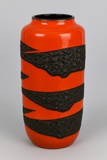 West German Fat Lava Bodenvase 50cm Vintage Keramik Orange Schwarz 1960s 1970s