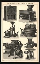 Druck anno 1898 - Schokolade Kakao Conche Chocolatier Röstmaschine Walzmaschine