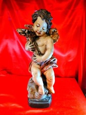 Große schöne Holzfigur Engel Putte mit Leuchter Figurenleuchter alt (E11)