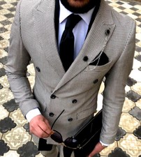 DESIGNER BUSINESS KARIERT DOPPELREIHER ZWEIREIHER HERRENANZUG TAILLIERT SLIM FIT