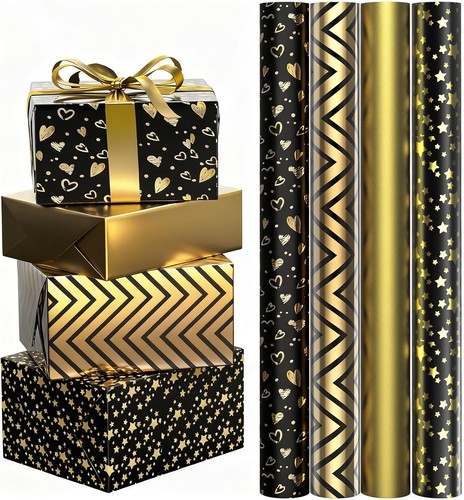 Geschenkpapier schwarz gold - schwarz, 43