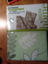 1 x 3tlg GALERIA home Bio-Renforce Bettwäsche Pastell Grün Blätter 200x200 80x80