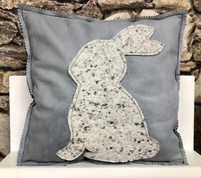 Echt-Leder Kissen grau/schwarz