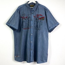 Camp David Hemd Freizeithemd Gr.3XL Herren Kurzarm Blau Bestickt Logo
