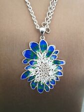 Collier "Emaillé" Halskette Anhänger 80cm Messing Silber Rhodiniert Zirkonia 