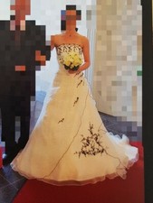 Brautkleid Gr. S / M, Hochzeitskleid weiß/ivory/ schwarz+Reifrock, Schnürung TOP