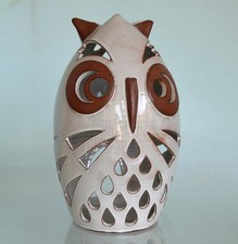 Windlicht Töpferarbeit Eule Keramik Handarbeit glasiert 25 cm hoch 14 cm rund