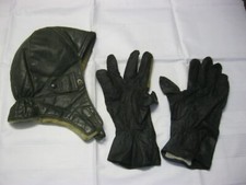 Alte Lederhaube Fliegerhaub Oldtimer Mütze Kappe + feine Lederhandschuhe gebr.