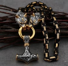 Königsketten-Set/ keltisches Armband + Halskette mit Wolfsköpfen/ zweifarbig