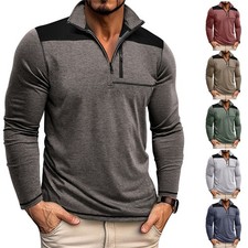 Herren Basic Sweatjacke Pullover Henley Longsleeve Pullover Sweatshirt Tops DE