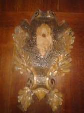 Altes großes Trophäenbrett geschnitzt Jagd Hirsch Wald  Jäger