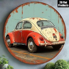 Blechschild rund Auto VW Käfer Nostalgie Vintage Retro Metallschild TEL3818