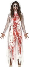 Kostüm blutige Braut weißes Kleid mit Schleier Kostüm Damen Halloween Karneval