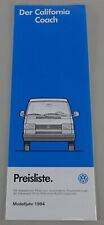 Preisliste VW Bus T4 California Coach Stand 02/1993 Modelljahr 1994