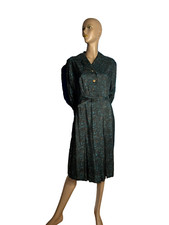 Seide vintage Hemdblusenkleid baby blau braun 40er Muster Gürtel 40 42