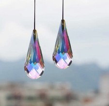 76mm Sonnenfänger Gitter-Kristall Glas Prisma mit Regenbogeneffekten Deko + Band