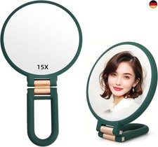 1X 15X Handspiegel mit Griff für Reisen, Vergrößerungsspiegel, drehbarer Griff, 