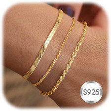 Armband Set Damen – 3x Silber 925, Gold/Silber, Verstellbar, Armkette