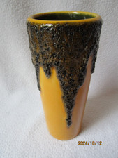 LAVA VASE Keramik gelb schwarz Lavavase Germany German Pottery rund 16x6cm
