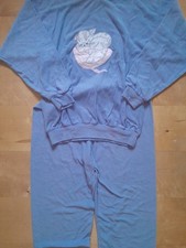 Vintage Frottee Pyjama, Schlafanzug, Katzenmotiv, Katze, blau