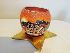 Leuchtglas Windlicht Winterlandschaft Lichthalter DEKO Lampe orange m. Stern