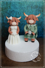 HIGHLAND COWS Braut & Bräutigam schottischer Kilt Fondant Handarbeit Hochzeitstorte Topper