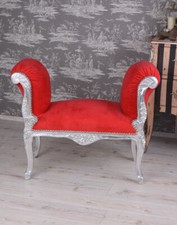 Hocker Barock Sitzbank Rokoko Sitzhocker Rot Silber Sofa Antik Sofabank Exklusiv