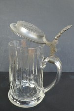 Bierkrug,antiquarisch (1901)  Glas,Zinndeckel,Gravur