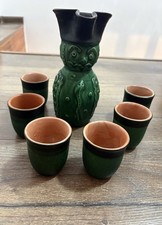 ungarisches Vintage-Weinkrug-Set mit 6 Gläsern, Keramik Miska-Krug mit Henkel