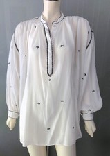 Isabel Marant Tunika Bluse Weiß Blau Bestickt 34 XXS Cotton Blouse White Blue