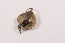 Brosche Fahner Theodor Silber 925 Blatt in Herzform Rauchquarz vergoldet