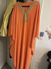 Abaya Kaftan Sommerkleid Damen Einheitsgrösse Orange Gold Neu 