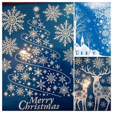 Fensterbilder Weihnachten Selbstklebend Rentier, Weihnachtsbaum, Haus  Glitzer