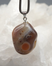 AUGENACHAT Anhänger Trommelstein mit 925er Silberöse Edelstein  a5